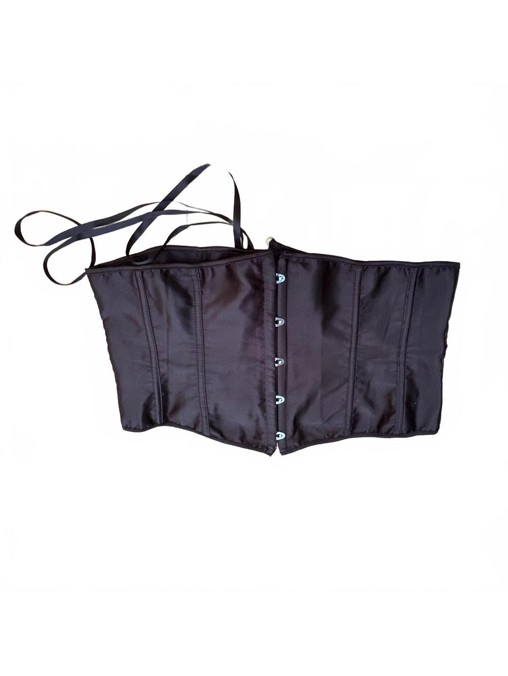 Plus Size Black Satin Corset with Front Hooks and Back Lacing 6XL